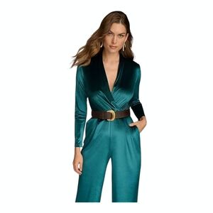 Donna Karan New York Women's‎ Belted Velvet Jumpsuit Green Size 14